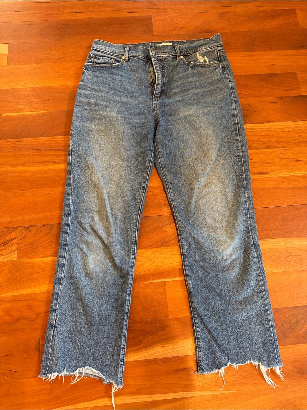 LOFT Womens Straight Leg Jeans in Medium Blue Denim
